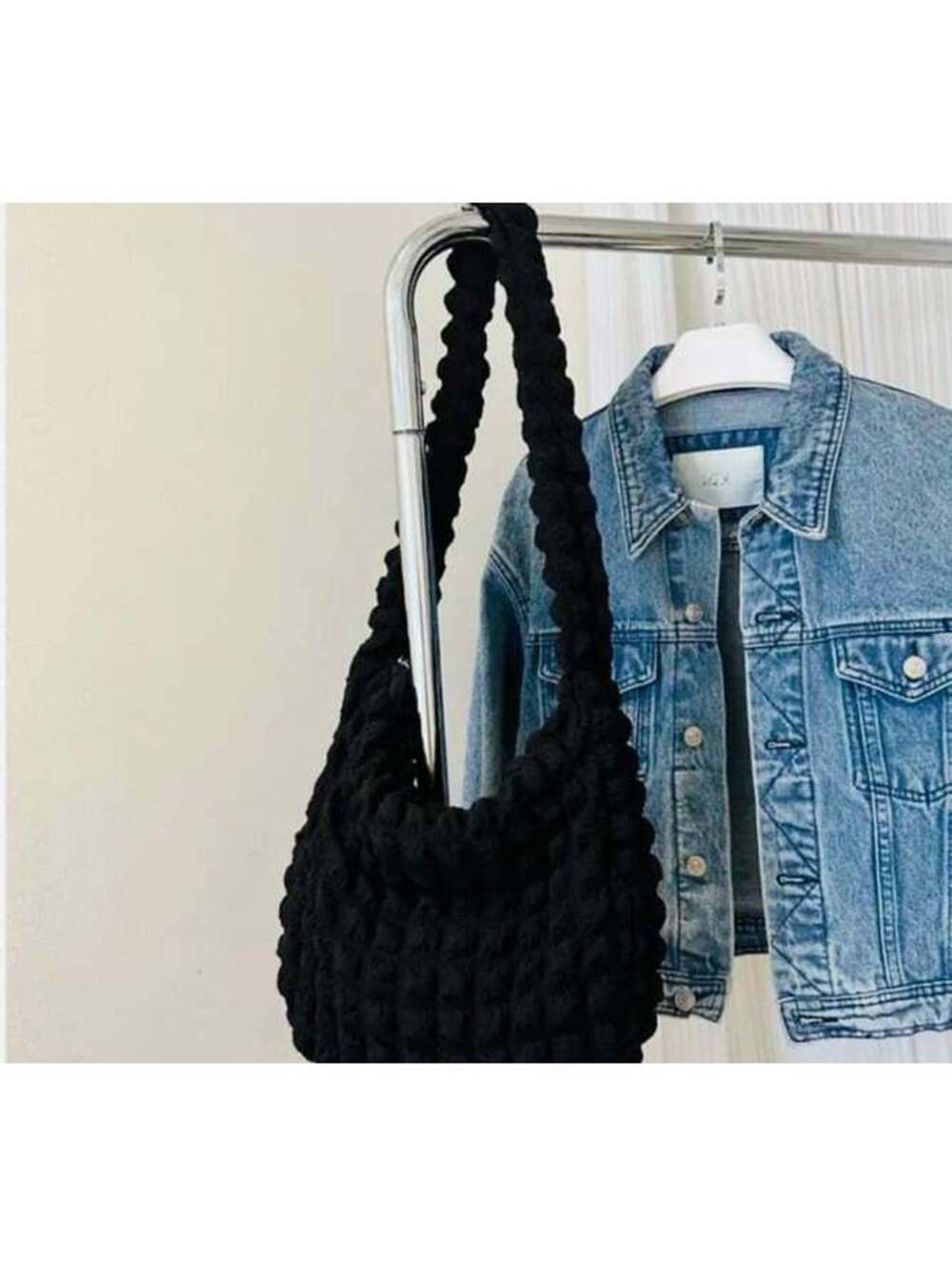 New - Bubble Ruched -Aesthetic Cloud Shoulder Bag - Black
